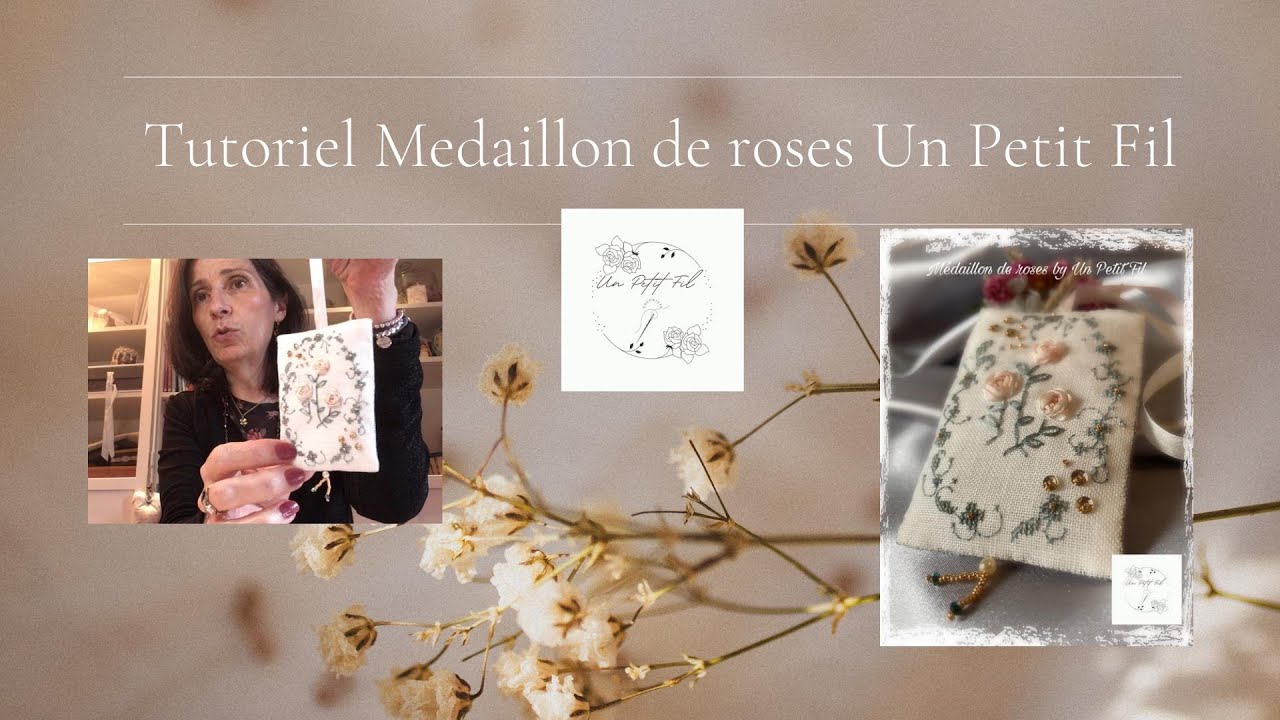 Tutoriel Médaillon de Roses, broderie au ruban et au point compté #broderieruban #flosstube #tuto